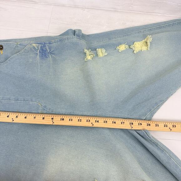 Monthorigin Loose Fit Baggy Distressed Denim Drop Crotch Overalls Size L Slouchy - Picture 11 of 14